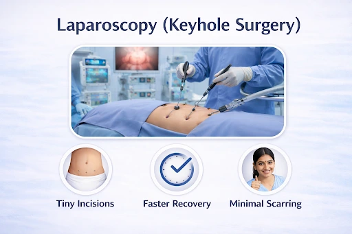 Laparoscopy uses tiny cuts, a camera, and fine instruments