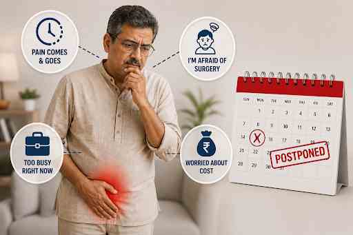 Patient experiencing chronic pain while delaying surgery due to fear, cost concerns, and busy lifestyle